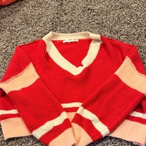 Altar'd State Red and Pink V-Neck Sweater